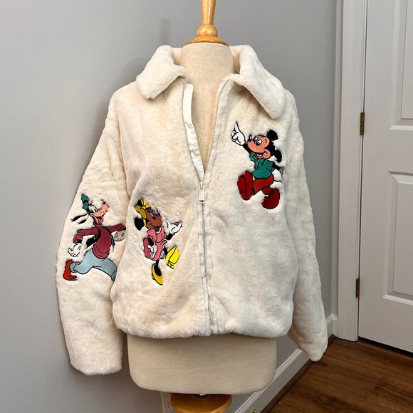 Disney Parks Disneyland Mickey Mouse & Friends embroidered Cream Plush Jacket L - Picture 2 of 16